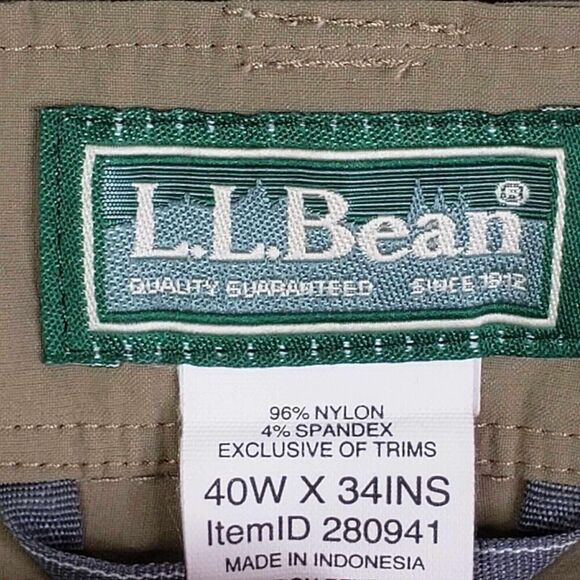 LL Bean Cargo Pants Men's Size 40x34 Tan Brown Straight Leg Nylon - Picture 7 of 9